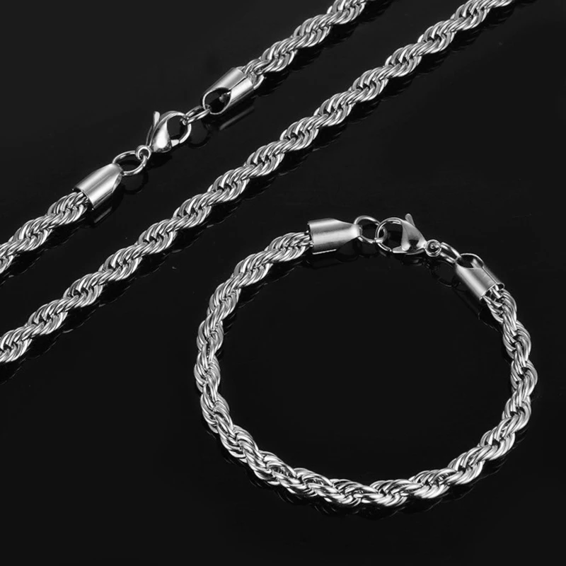 

Новое поступление 6 мм/8 мм витая Цепочка 316L нержавеющая сталь Твист цепи ожерелье комплект ювелирных изделий для женщин/мужчин