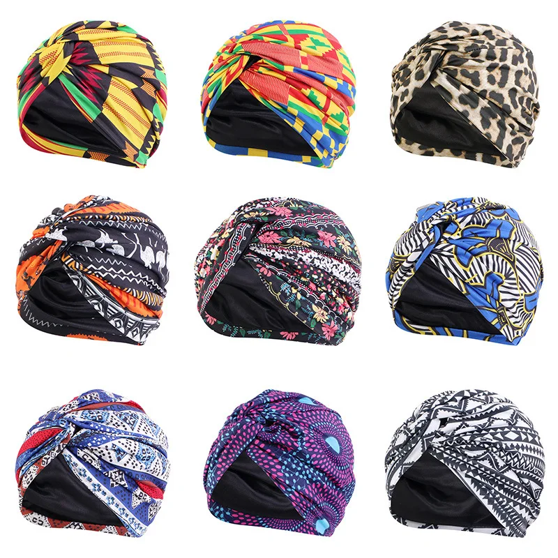 

1 Pcs Printed Turban Cap Faux Silk Lining Turban Hat Cross Individual Indian Caps Breathable Comfortable Pullover Caps Headwear