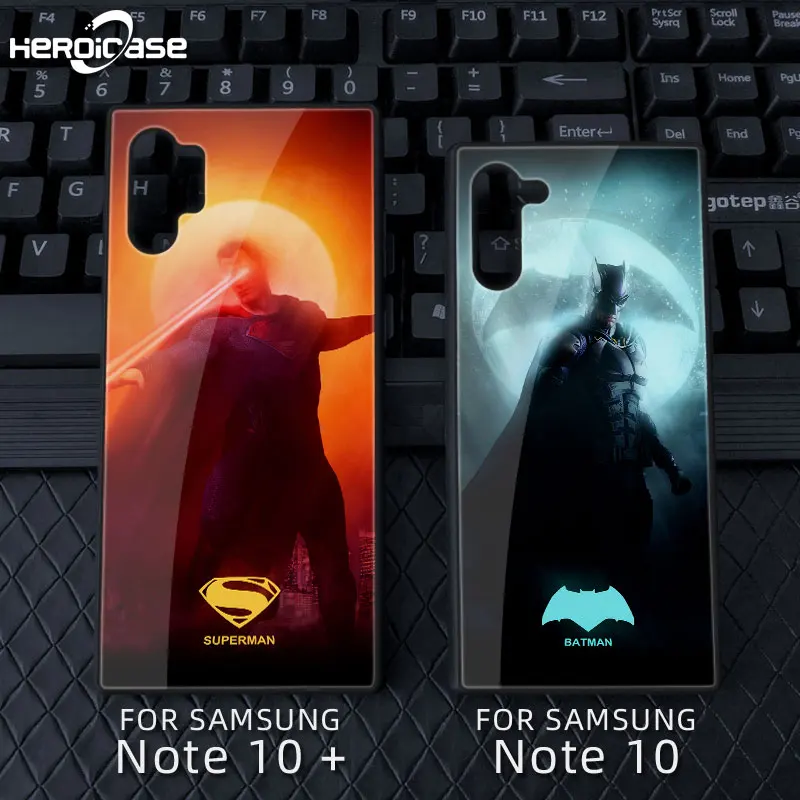 Для samsung Galaxy Note10 Plus чехол для телефона Постер "Супергерои" Бэтмен чудо-женщина закаленное стекло Жесткий Чехол черный S10 9 8 e