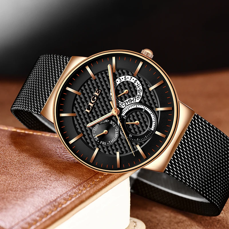 Женские часы из нержавеющей стали ультра-тонкие водонепроницаемые LIGE брендовые