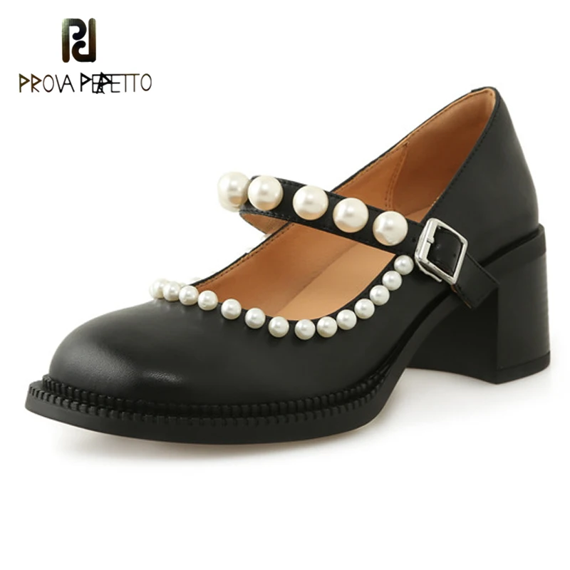 

Туфли Мэри Джейн на толстом каблуке, с круглым носком, женские туфли во французском стиле, маленькие кожаные туфли с жемчугом в стиле Хепбер...