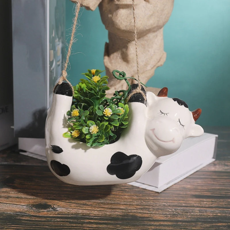

Creative Cartoon Animal Chlorophytum Hanging Basket Flower Pot Sling Wall Hanging Plant Ceramic Flower Pot