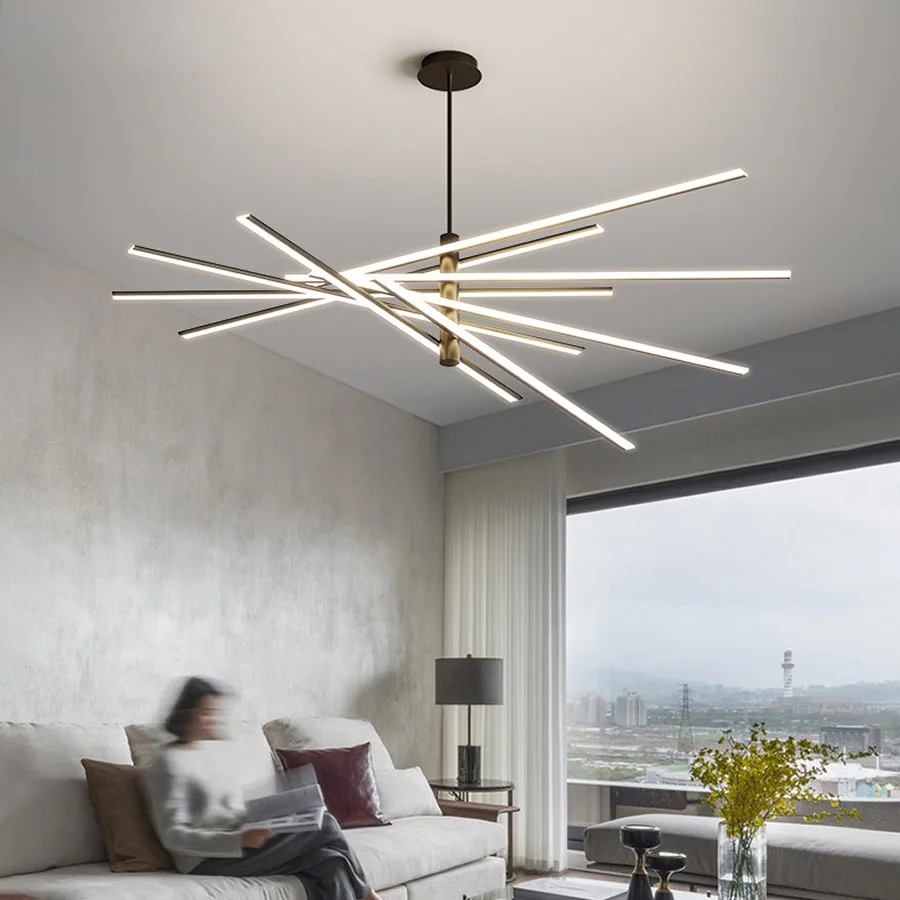 

Minimalist Rotatable LED Chandelier Aluminum Bar Acrylic Ceiling Hanging Lights Spiral Living Room Chandeliers Kitchen Lamp