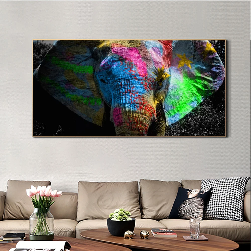 

Colorful African Elephants Street Graffiti Art Animal Anime Posters and Prints Wall Art Picture for Room Cuadros Home Decoration