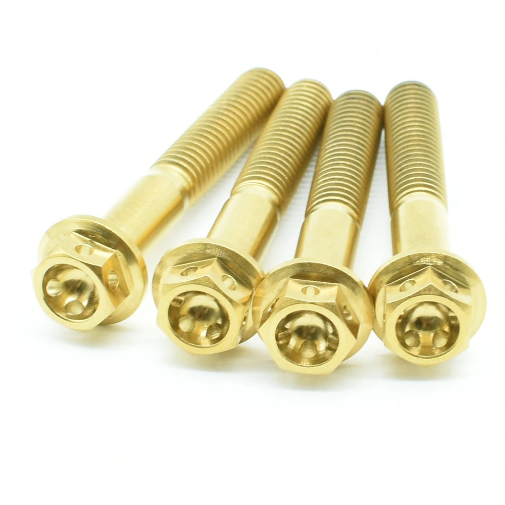 Титановые болты M6 10-50 мм DIY MTB Ti/Gold/Muticolor полый фланец с наружной шестигранной головкой Ti винты Ti Упаковка застежек из 4 штук
