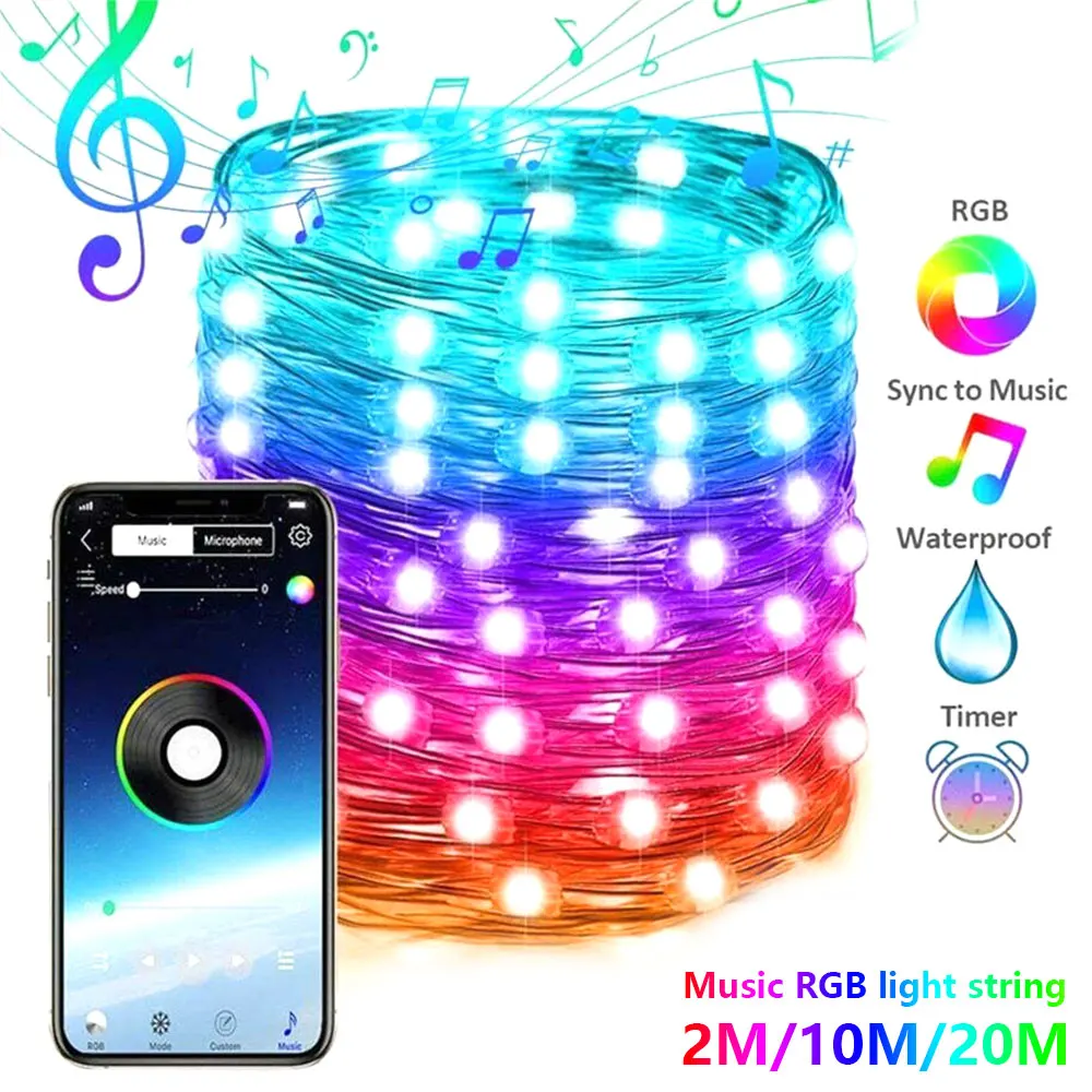 USB Led String Lights Music RGB Smart Bluetooth App Controlled Christmas Fairy for Decor | Лампы и освещение
