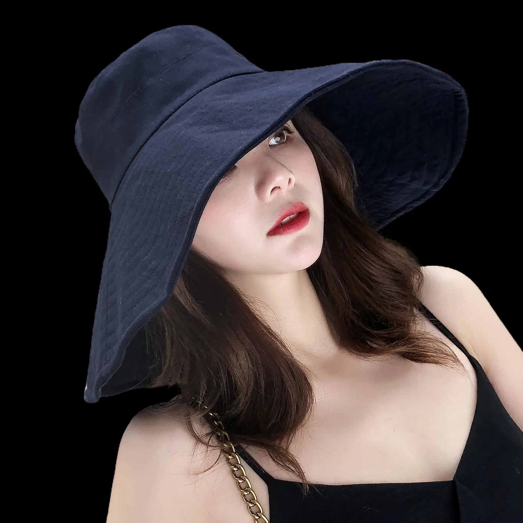 

Beach Cap Sun Bonnet Visor Empty Top Hat Female Summer Sunscreen Folding Big Sun Hat for Girl Hat Lovely Stripe Pattern Cap