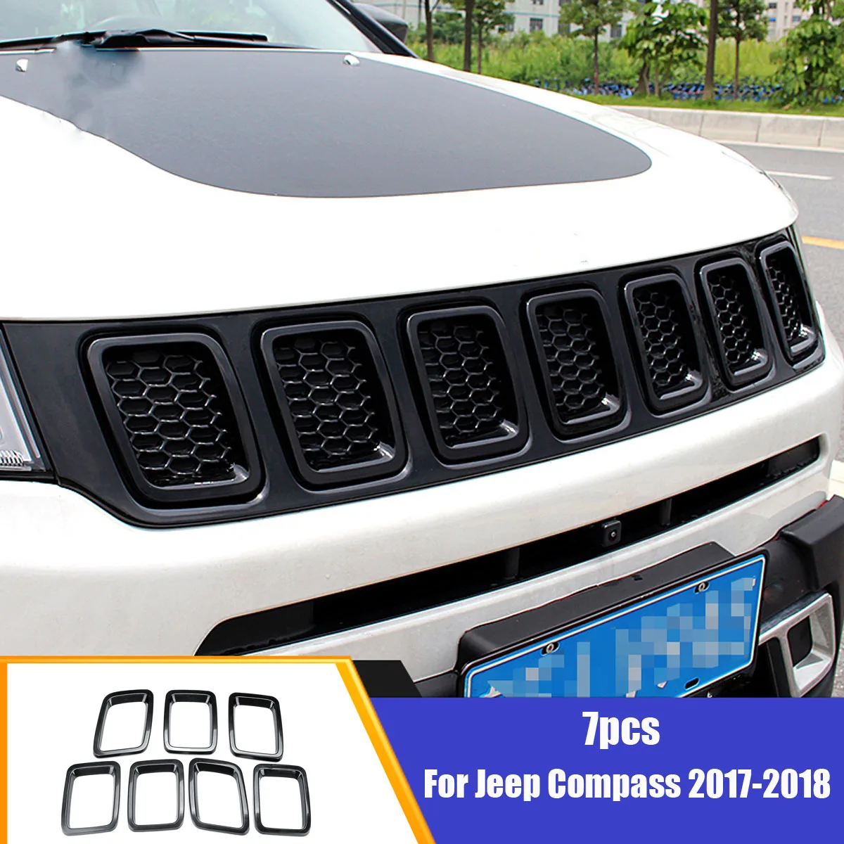 

For Jeep for Compass 2017 2018 Chrome ABS Car Front Grille Protectors Cover Trim Front up Grid Grill Racing Car-styling