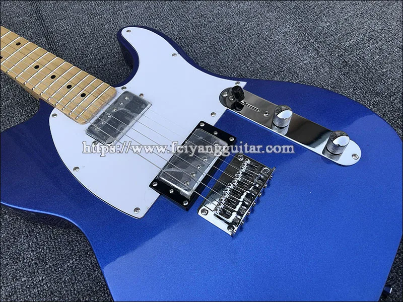 Высококачественная электрическая гитара металлическая синяя Кленовая шея оба