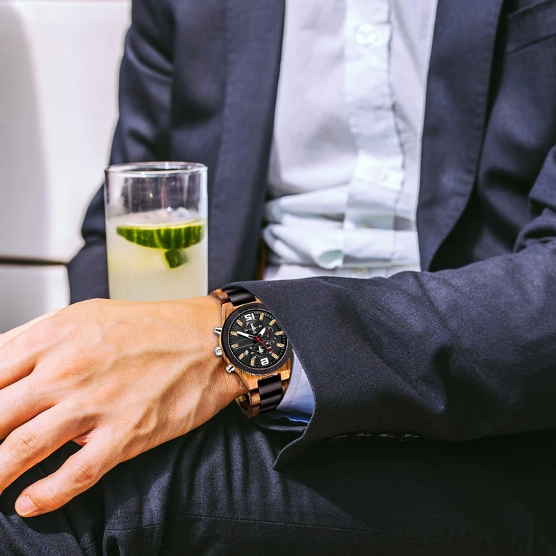 Нефирменный ремешок Зебра дерево с черным дерева наручные часы для мужчин