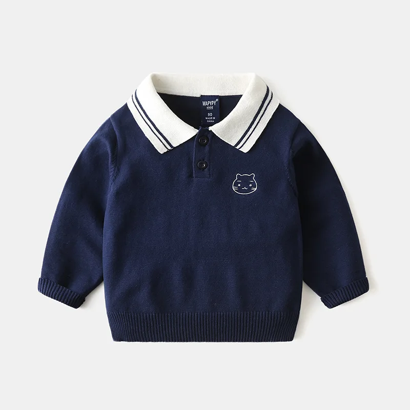 

Kids Boys Sweater Fashion Casual Turn Down Collar Long Sleeve Spring Fall Pullover Boys Sweater Clothes Solid Knit Sweater Top