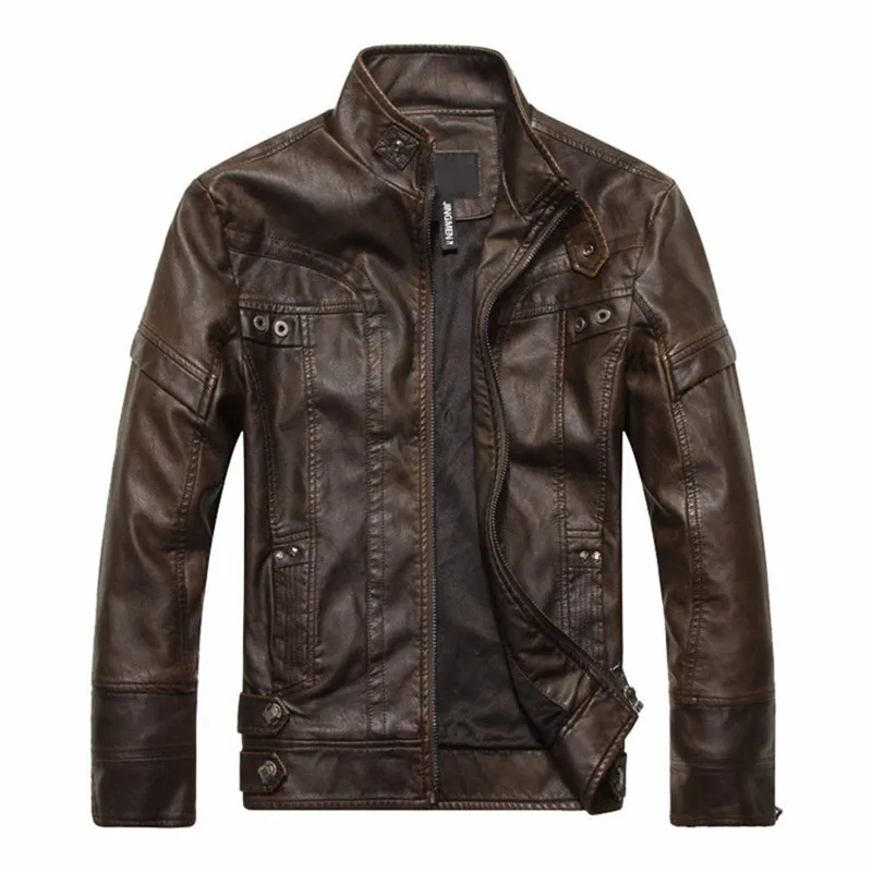 Мужская кожаная куртка из ПУ кожи однотонная ветрозащитная Осень зима|men leather