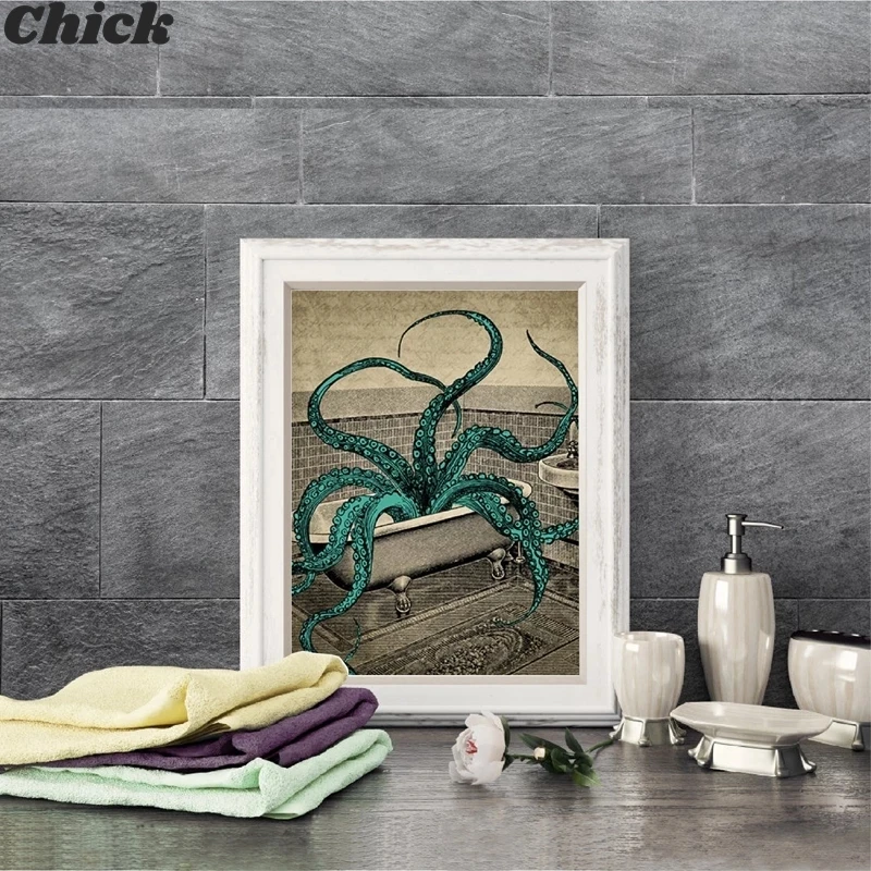

Home Decor Canvas Painting Octopus Canvas Poster Print Painting Octopus Bath Marine Life Art Picture Bathroom Wall Decoration