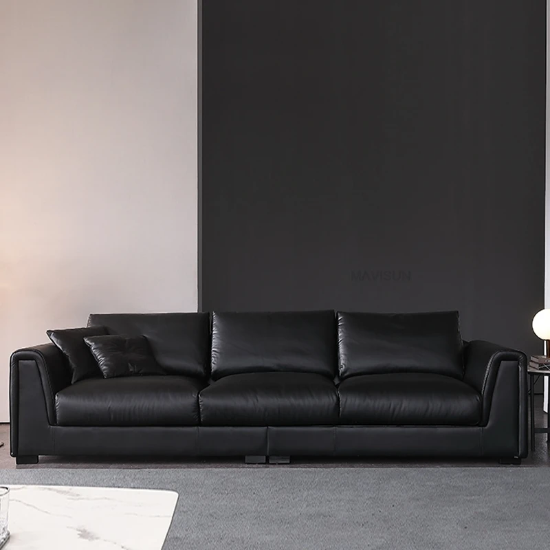 

Nordic dermal sofa head layer cowhide light luxury office contracted sitting room combination small family of three people