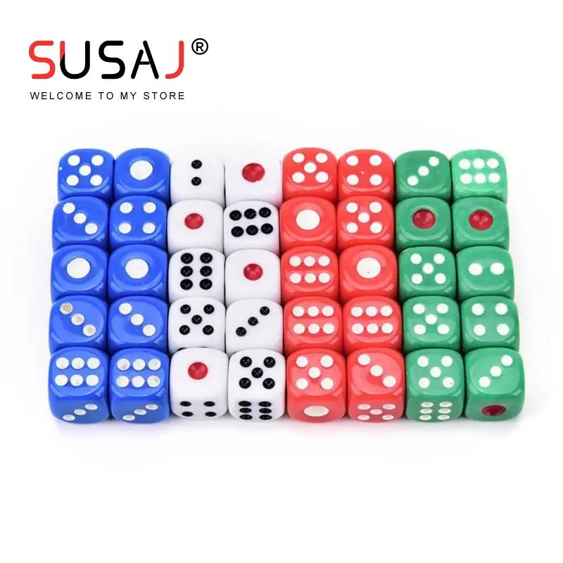 

10 PCS Multicolor Acrylic Transaprent D6 dice,6 Sided Gambling Small Dice For Playing Game 12*12*12mm Portable Table Games Dice