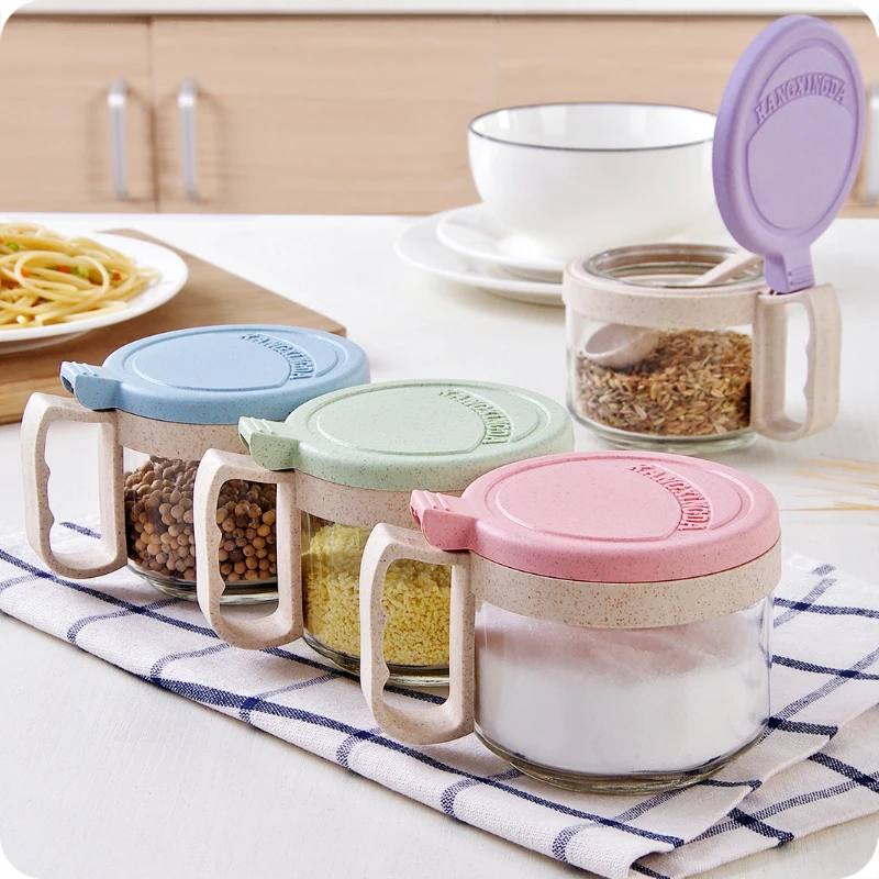 Стеклянный контейнер для хранения соли и перца с ложкой|storage box|container kitchenstorage box