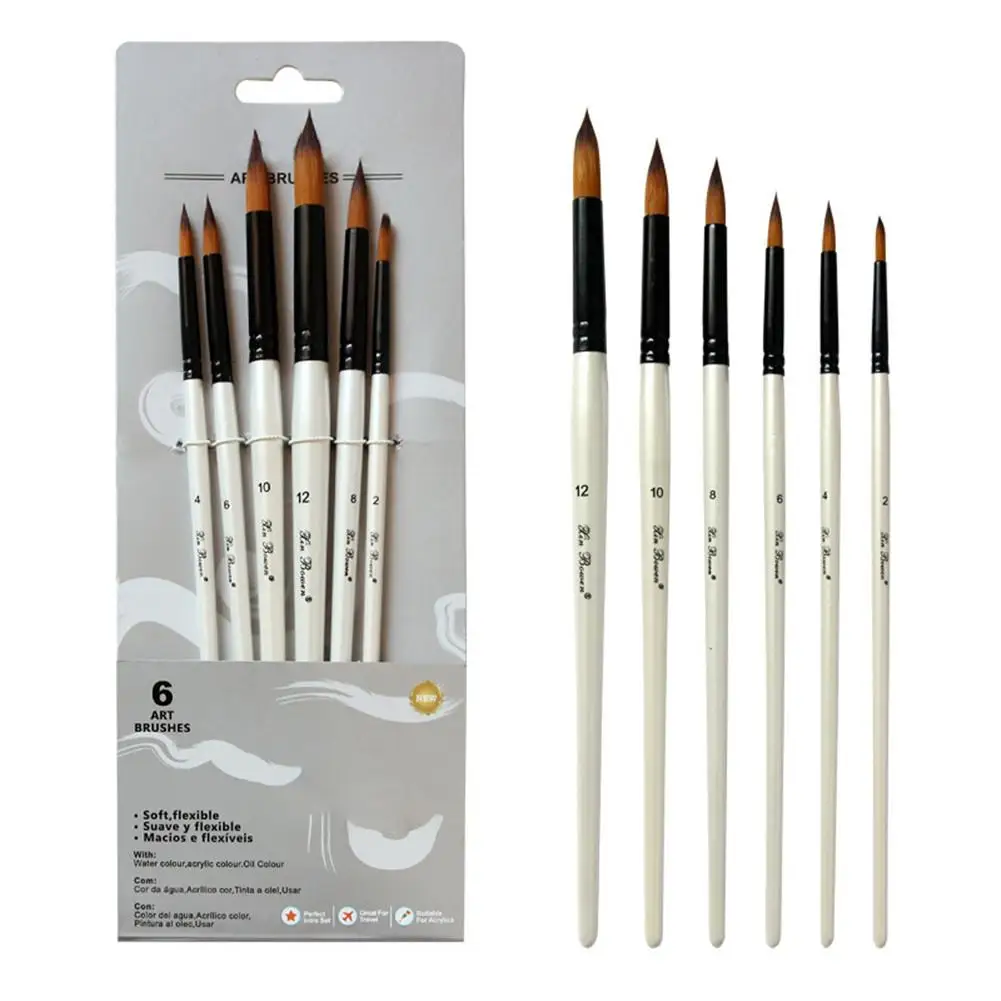 6 шт жемчужный белый деревянный полюс биколор нейлон волос акварельный набор