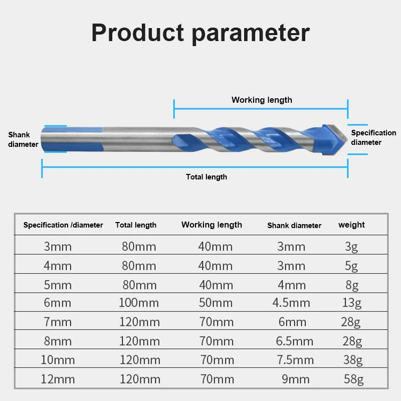 

Multifunctional Ceramic Tile Drill Bit Ceramic Glass Punching Machine with Non-slip Triangular Handle 5/6/7/8/12PCS LBShipping