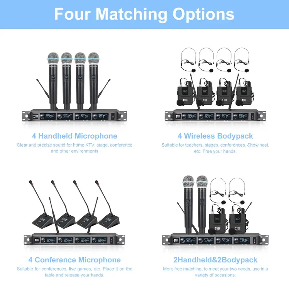 Беспроводной микрофон XTUGA 4-канальный УВЧ 4 ручных профессиональный с