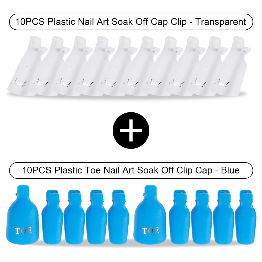 Blue Toe Transpare H 20 шт Пластиковый Лак для ногтей замочить от крышки зажимы УФ-гель для ногтей для удаления обертывания обезжириватель очиститель для маникюрного инструмента пальцы и пальцы ног - Цвет: Blue Toe Transpare H