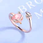 Женское кольцо с розовым лунным камнем, регулируемое обручальное кольцо цвета розового золота для женщин, классическое тонкое Обручальное кольцо обещания, лиса