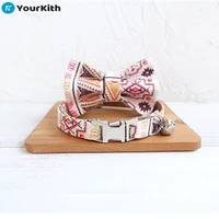 yourkith cat collar pet products dog bow tie engraved name brown polyester fabric adjustable designer cat collar personalized