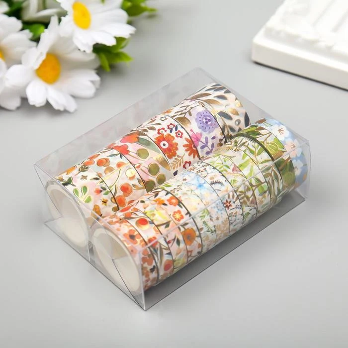 Клейкая лента бумага &quotЦветы&quot набор 18 шт ширина 0 8 1 5 см длина 3 метра 9 5х7х3 5294807 |