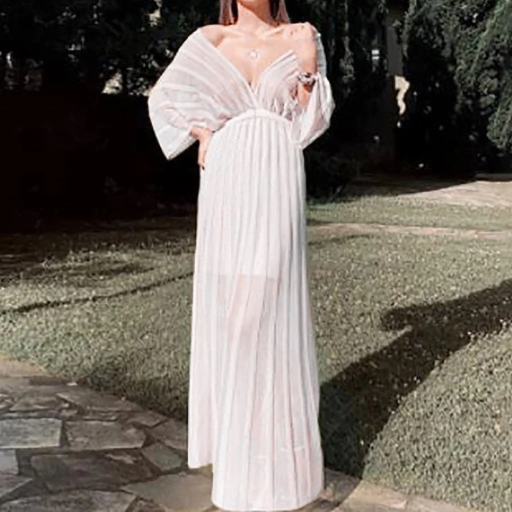 Fashion Women dress Sexy Backless Elegant Dinner Suit Half Sleeve Long white party elegant women Dress 2019 hot | Женская одежда