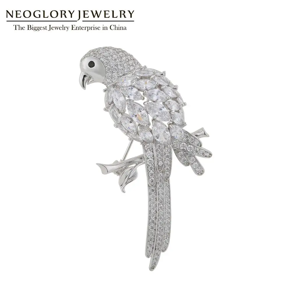 Neoglory белая брошь попуги из циркония ААА для женщин высококачественные