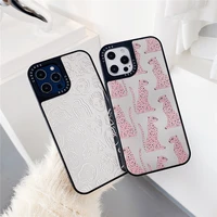 cute fashion girl avatar leopard phone case for iphone 13 12 11 pro x xr xs max 7 8 plus luxury makeup mirror soft border cover