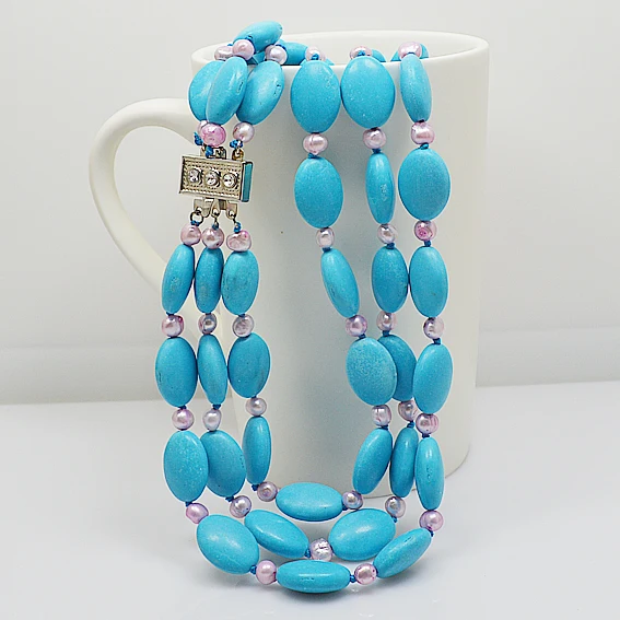 Ювелирные изделия из натурального жемчуга 3 ряда розовый пресноводный жемчуг