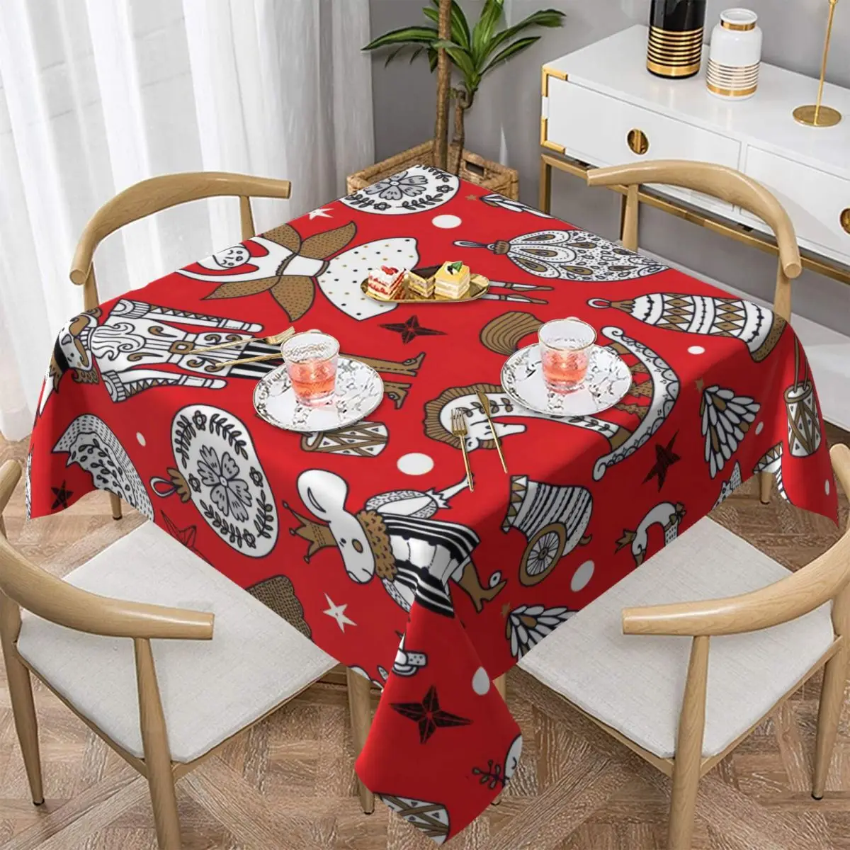 

2022 Christmas New Year Square Tablecloth Plaid Dust Proof Scratch Resistant Printed Table Cloth For Hotel Restaurant Decoration