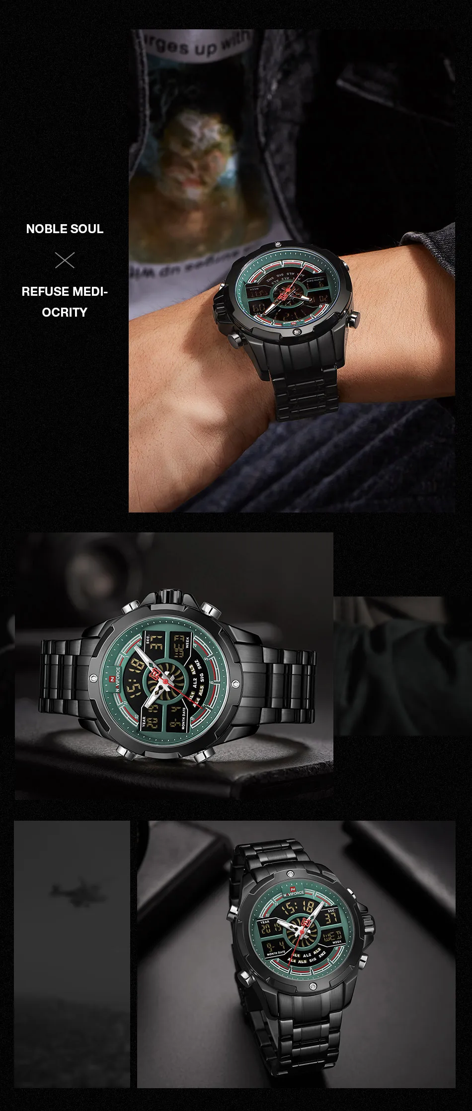 NAVIFORCE, роскошные мужские спортивные часы, брендовые военные водонепроницаемые цифровые кварцевые наручные часы с подсветкой, мужские часы