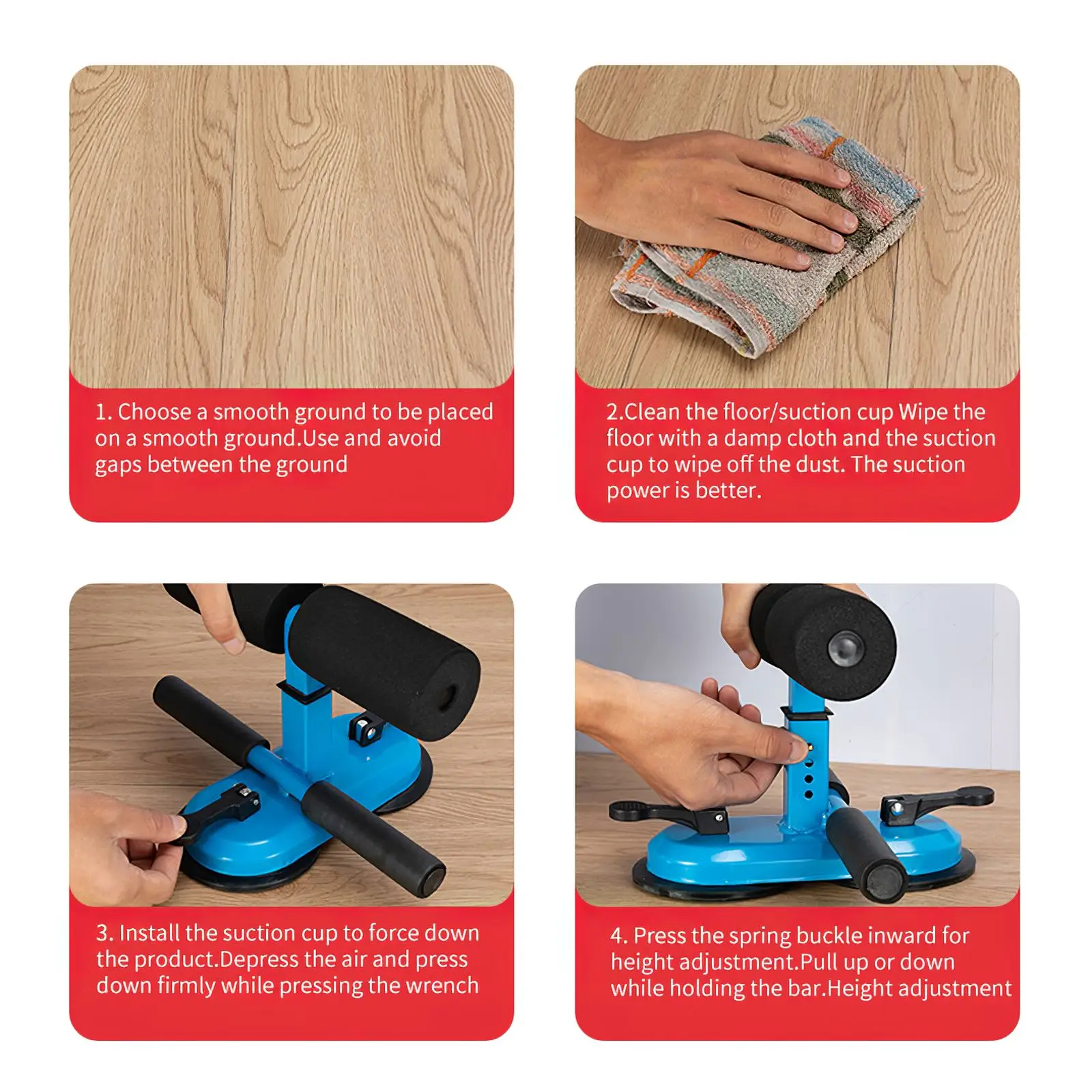 

Adjustable Sit Up Equipment Bar Portable Sit-up Situp Floor Bar Self-Suction Training Equipment with 2 Suction Cups soft handle