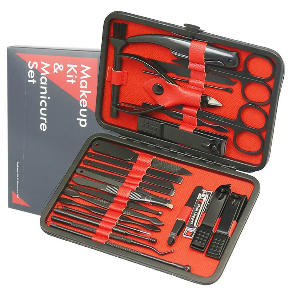 

26pcs/set Professional Nail Cutter Pedicure Scissors Set Stainless Steel Eagle Hook Portable Manicure Nail Clipper Tool Kit