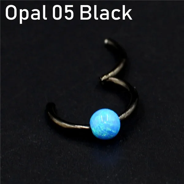 Opal 05 Black 1 шт. титановая шарнирная Опаловая перегородка кликер носовое кольцо Лабрет губа ушной хрящ спираль серьги гвоздики пирсинг ювелирные изделия 16 г - Окраска металла: Opal 05 Black