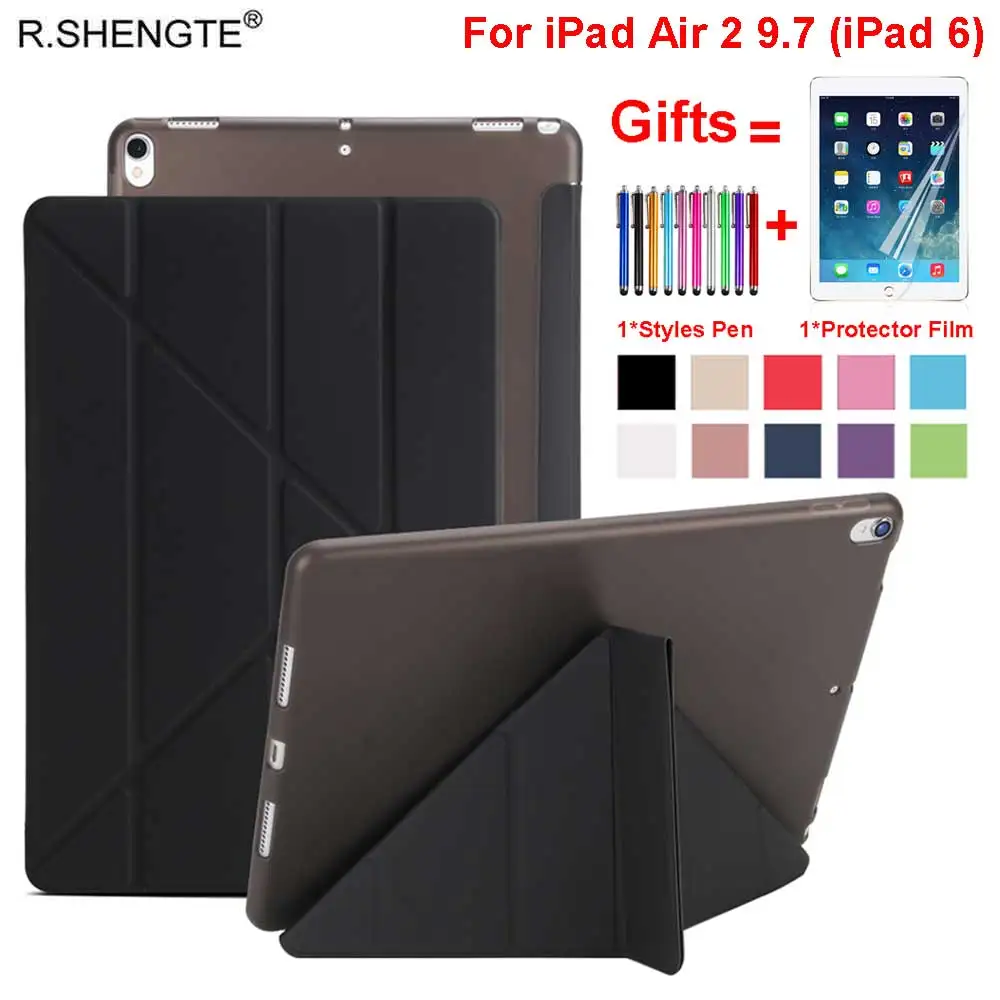 Чехол для iPad Air 2(), тонкий кожаный мягкий ТПУ чехол с подставкой для iPad 6 Air2 A1566 A1567 со стилусом+ плёнкой