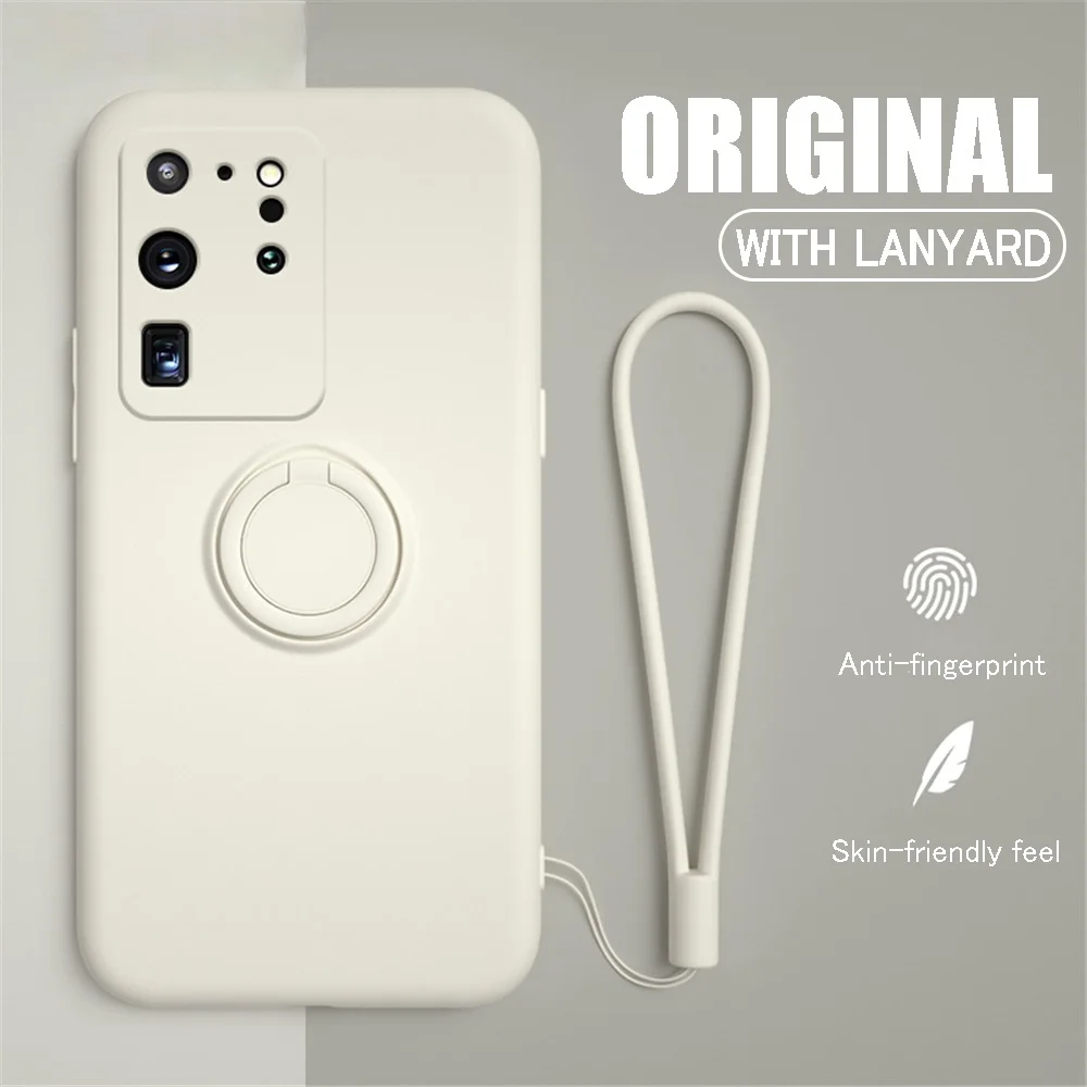 

Liquid Silicone RIng Holder Case For Samsung S20FE S21 S30 S20 Plus Note 8 9 10 20 Ultra A50 A51 A70 A71 Soft Thin Strap Cover