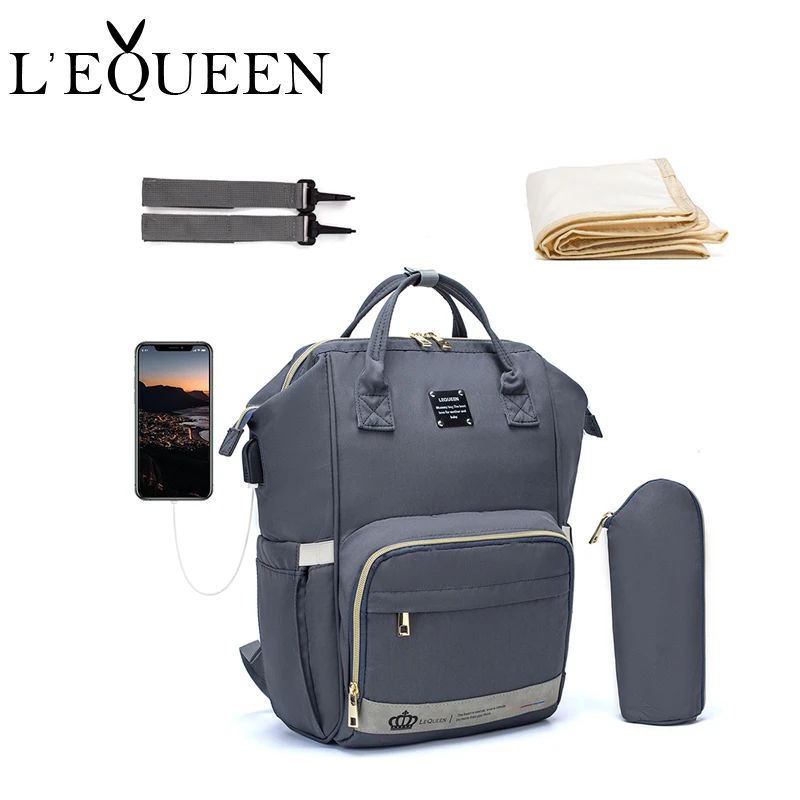 

Рюкзак для мам Lequeen, модная брендовая вместительная детская дорожная сумка для подгузников, дизайнерская сумка для ухода за детьми