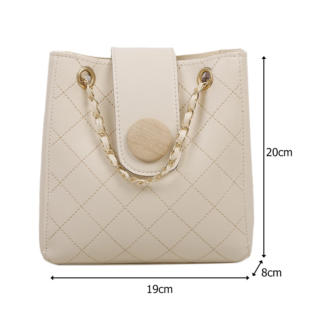 

Fashion Lattice Pattern Women Crossbody Bag Chain PU Bucket Shoulder Pouch