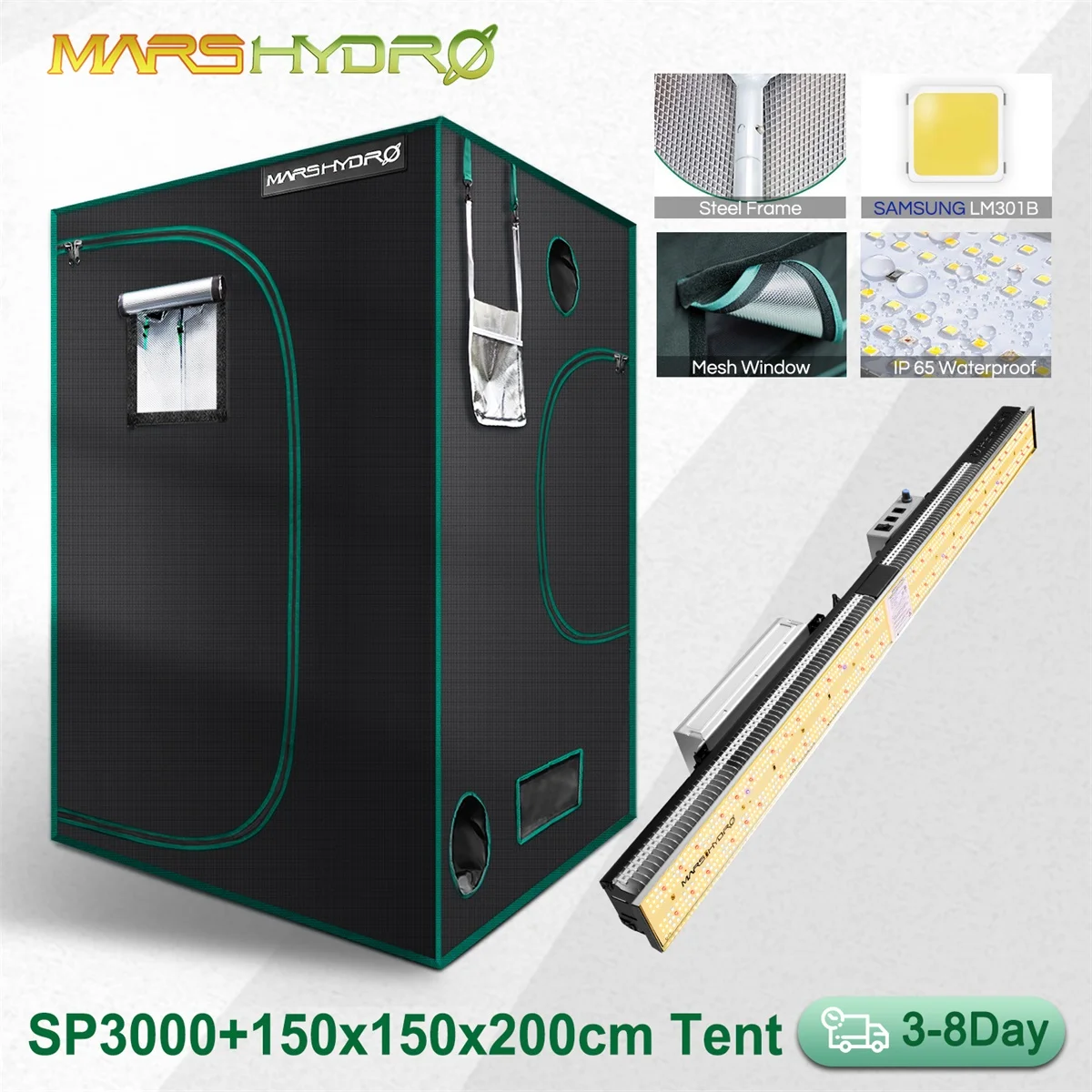 

Mars Hydro SP 3000 LED Grow Light And 150x150cm Grow Tent for Indoor Plants Veg Flower Replace HPS/HID Hydroponics Full Spectrum