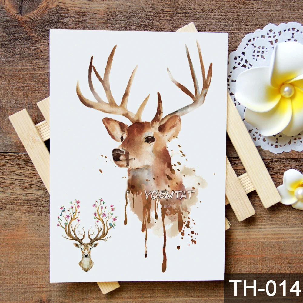 Водостойкая Временная тату наклейка акварель животные узор татуировка