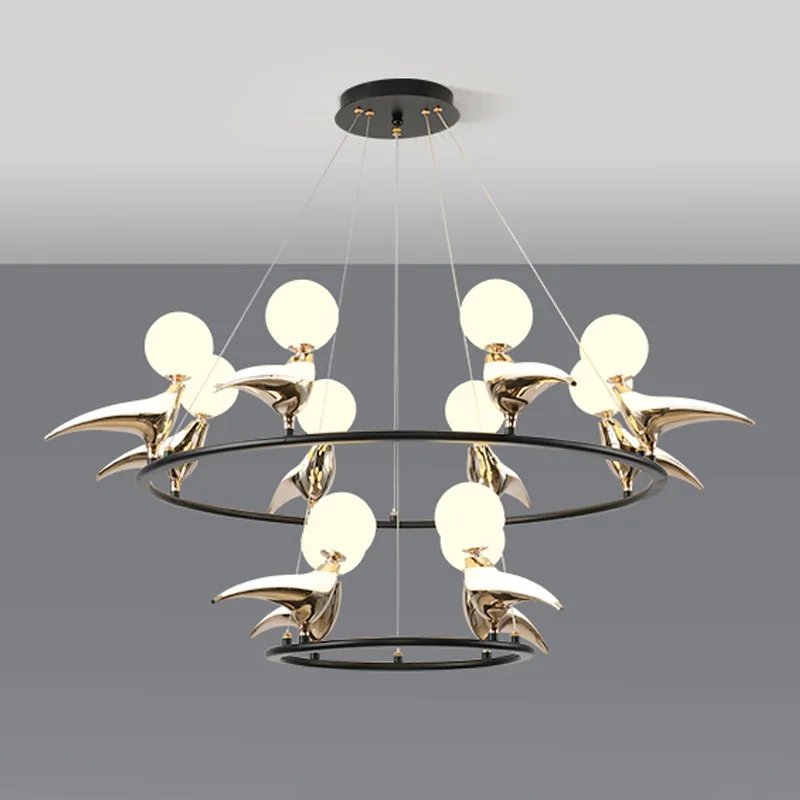 

New Design 4/6/8/12 Light Bird Chandelier Plating Gold Iron Body and Glass HangLamp Bedroom Home Decor Pendant Lighting Fixtures