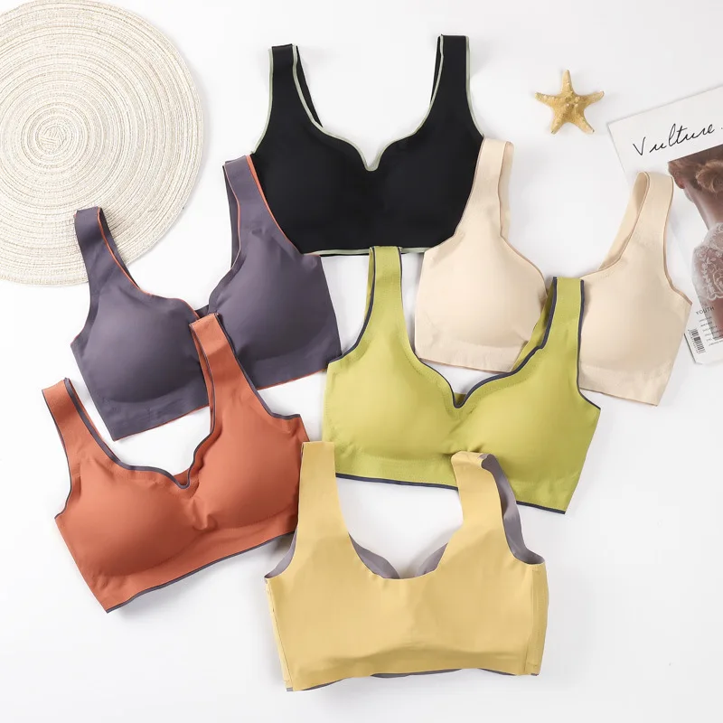 

Seamless Bra With Padded Bra Ice Silk Tank Top With Built In Bra Active Lingerie sleep Brassiere Plus Size XXL