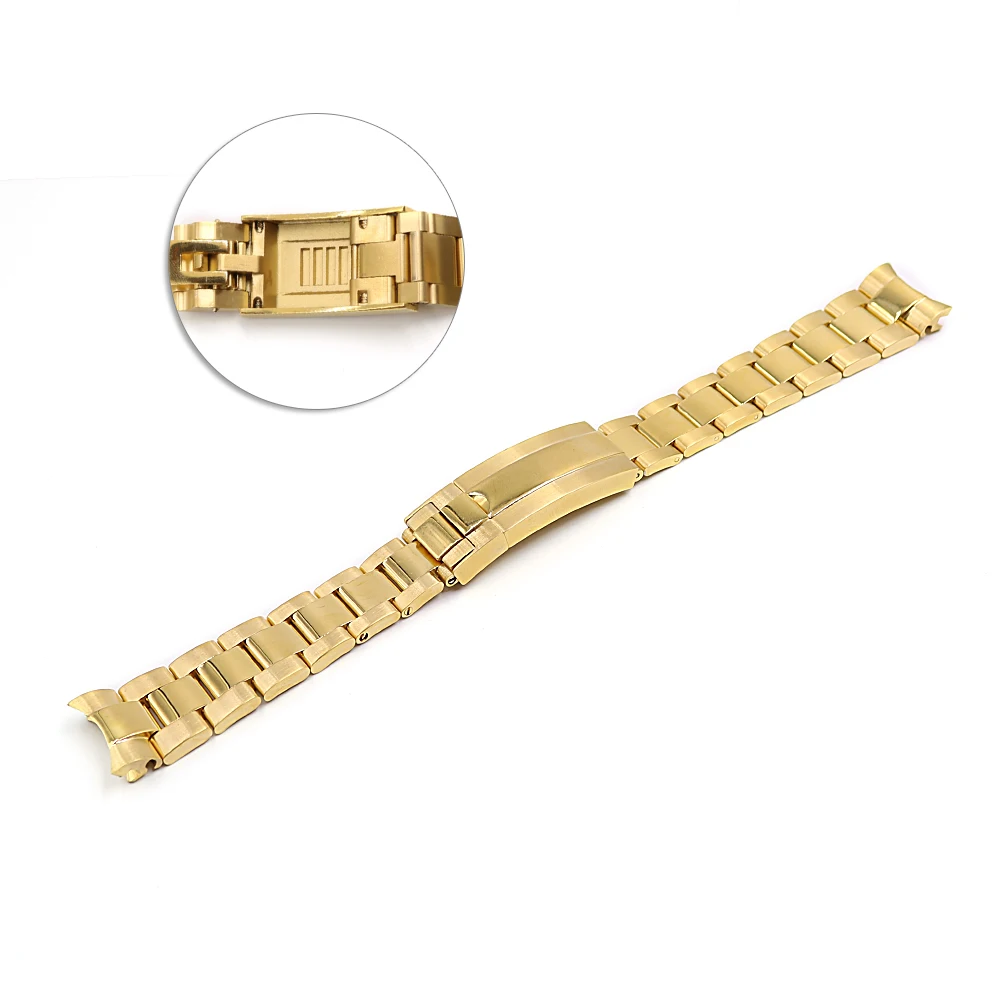 Rolamy 20mm Solid Curved End Screw Links Glide Lock Clasp Steel Watch Band For Rolex OYSTER Style Daytona GMT Submariner