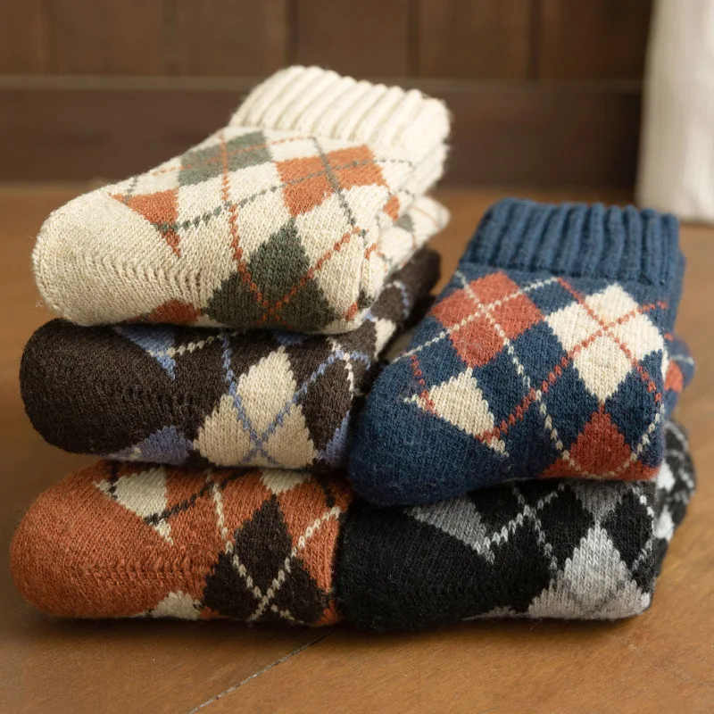 

Thick Men's Winter Thickened Warm Women Crew Socks Winter 5 PAIRS Wool Socks Diamond Lattice Female Cashmere Stockings Winter