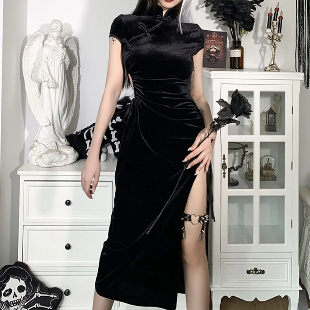 Женское платье Ципао с тремя пуговицами и разрезом в стиле ретро|Женские платья| |