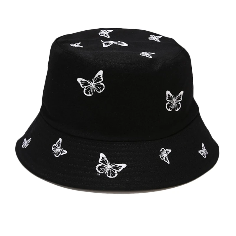 

Панама с вышивкой-бабочкой для мужчин и женщин, шапка рыбака для активного отдыха, черная Солнцезащитная Складная шапка