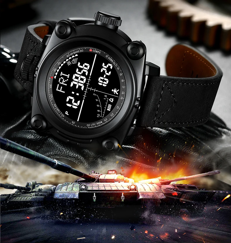 Smart Men Watches Outdoor sport Digital wristwatches step counting function/altitude/pressure/weather/compass/temperature BINGER