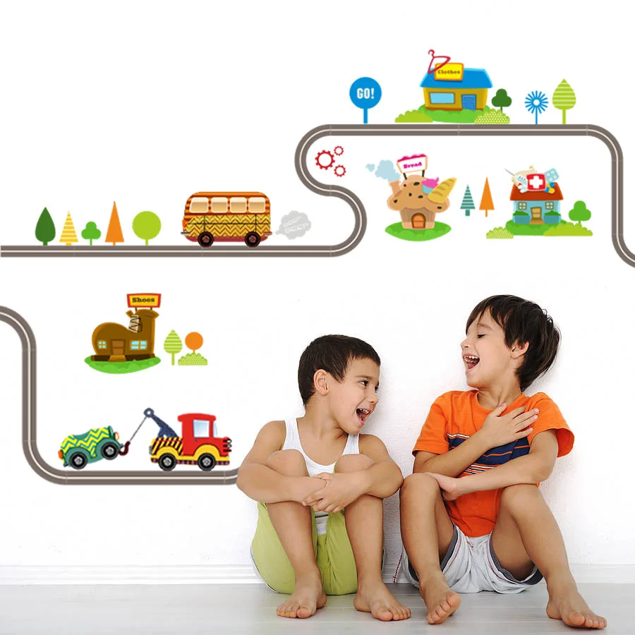 

Cartoon Cars Highway Track Wall Stickers for Kids Rooms Sticker Children's Play Room Bedroom Decor Wall Art Decals
